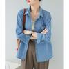 Blue Denim Women's Shirt Jacket, Autumn 2024 New Korean Retro Hong Kong Style Design
