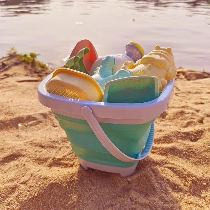 Beach Toys for Kids Sand Toys Set for Toddlers Sandbox Toys with Collapsible Bucket Shovel Rake Set Sand Molds Summer Outdoor