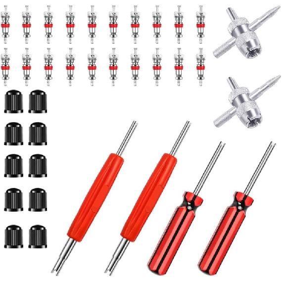 Riseuvo 6Pcs Tire Valve Stem Removal Tool - Single And Double Heads Valve Core Remover, 4-Way Valve Tool Great Tire Repair Tool, 10Pcs Valve Stem