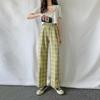 Women's High-Waisted Fleece-Lined Wool Plaid Wide-Leg Pants