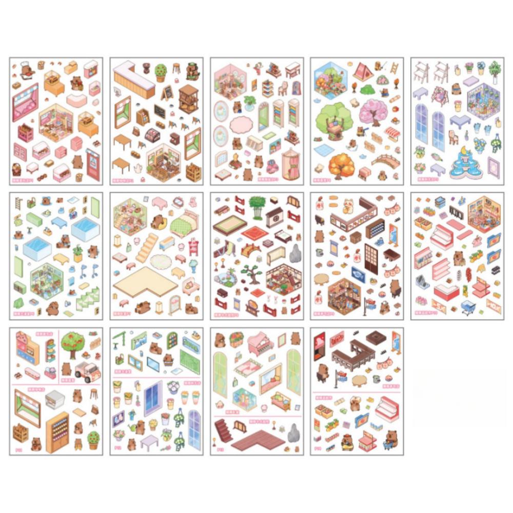 Новая 3D книга-наклейка с пейзажем ПЭТ DIY Миниатюрные наклейки для сцен 10 сцен Милая капибара Карманный набор для сцен Подарки на день рождения