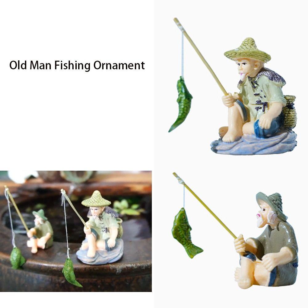 DIY Old Man Fishing Ornament Aquascape Decorative Fish Tank Decoration Rockery Landscape Ornaments