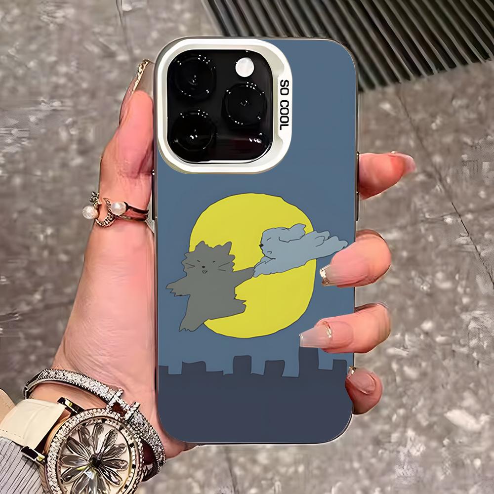 Милый мультяшный чехол для телефона с кошками и собаками для iPhone 17 Pro Max 16 15 14 13 11 12 Mini Xs Xr 8 Plus Se Цвет Серебристый Чехол