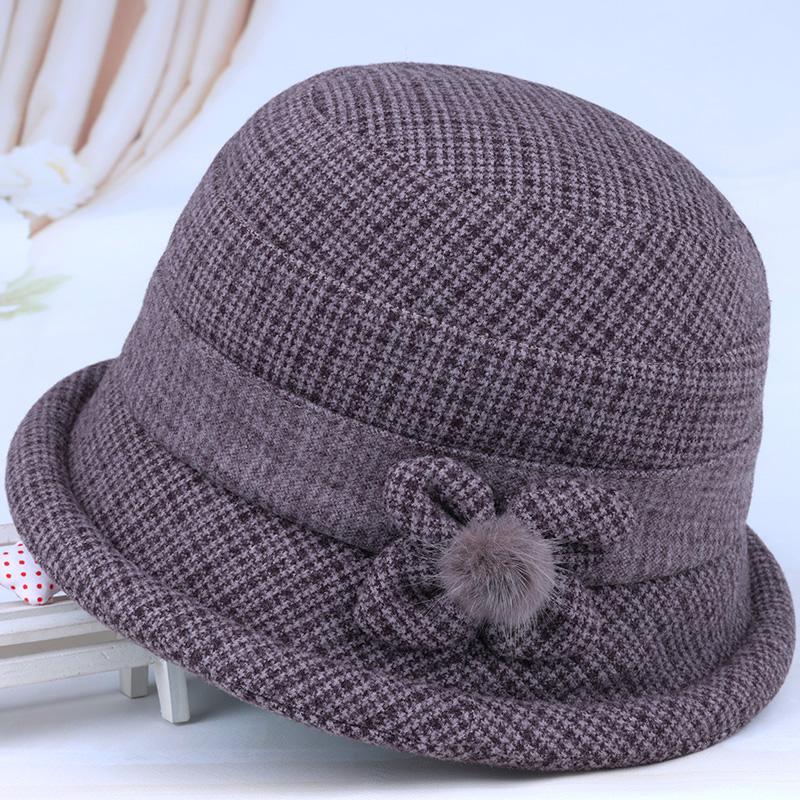 In the elderly hat lady mother woolen basin hat spring and autumn grandma bucket hat autumn and winter plush thick top hat