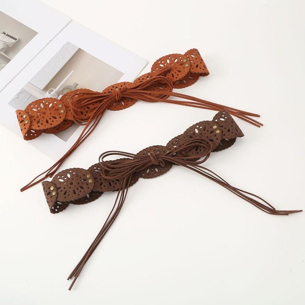 Hollow-out Design Waist Belt Ethnic Style Bohemian Belt Elegant Suede Belt for Women