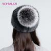 Winter Mink Fur Knitted Wool Hat for Women Fox Fur Pompom Slouchy Beanie Fashion Warm Style Cap Baggy Crochet Hat