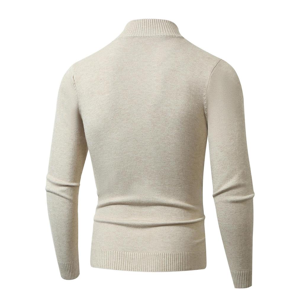 Men  Long Sleeves  Standing Collar  Half Zipper  Knitted Sweater