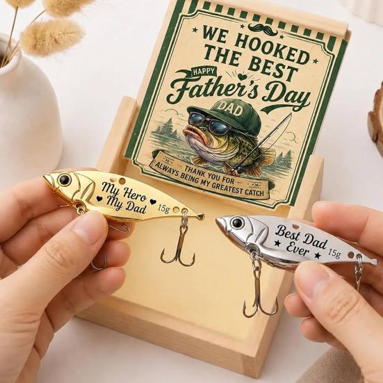 2 Pcs Fishing Lures with Wooden Box Set, We Hooked The Best Dad Personalized Engraved Fishing Lures, Father's Day Gift for Dad, Husband