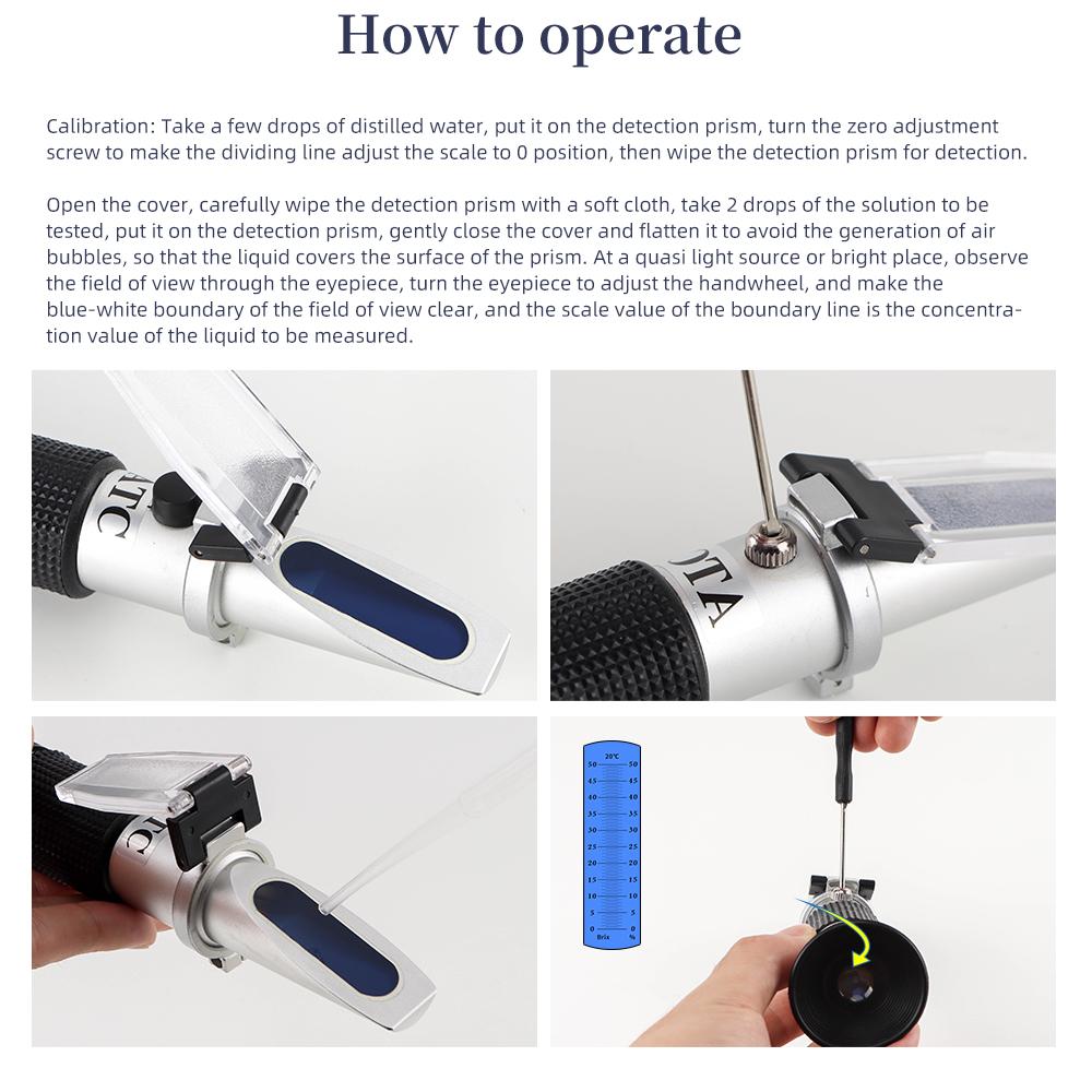 Ручной рефрактометр Brix для измерения концентрации сахара 0-32%/0-50%/0-90% сахарозы, денсиметр для меда, фруктов, сока, вина