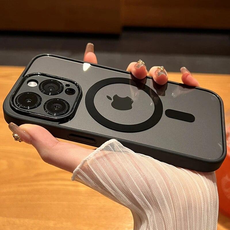 Luxury Magnetic Wireless Charge For Magsafe Case For iPhone 16 15 14 13 12 11 Pro Max Lens Protection Bumper Transparent Cover