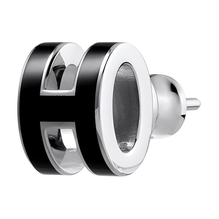 HERMES POP H Alloy Stud Earrings Women's Black, With Silver Inlay H608002FP03
