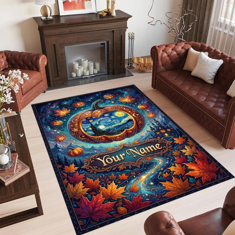 Halloween Theme Crystal Velvet Floor Rug Personalized Custom Name Text Warm Carpet Home Decoration