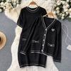 Autumn And Winter Small Fragrant Wind Knitted Dress Weight Work Beaded Single-Breasted Shawl Jacket Two-Piece Set