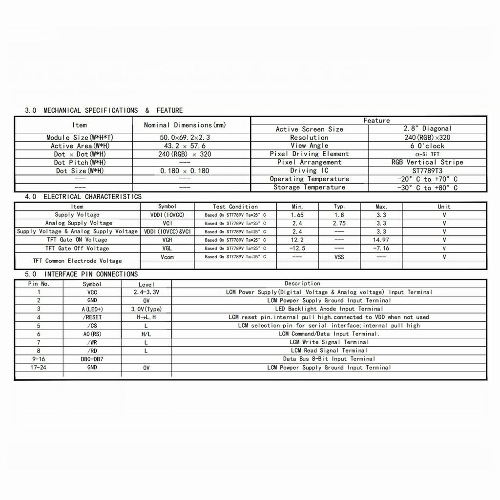 2.8 Inch TN Type TFT LCD Display ST7789T3 Driver IC 240x320 8-Bit Parallel Interface Industrial Screen No Backlight