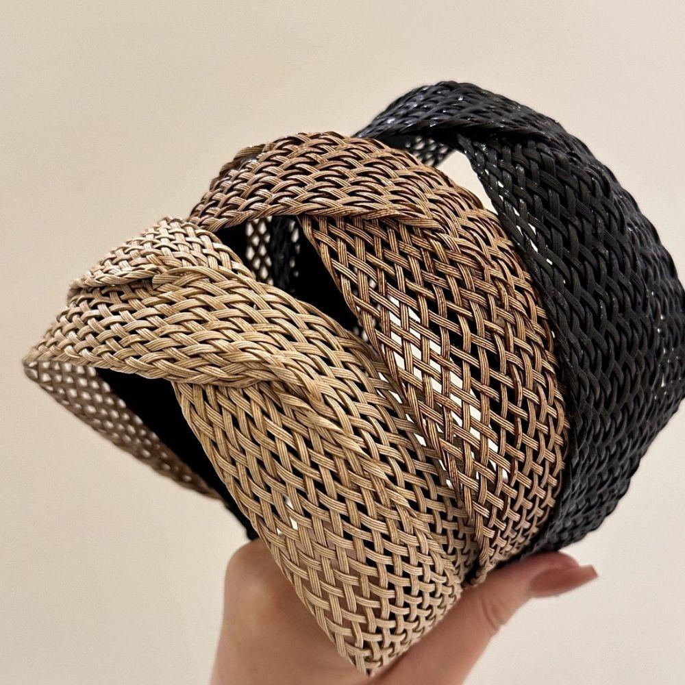 Пляжный стиль Соломенная повязка на голову Бохо Повязка для волос Плетение Крест Обруч для волос Летняя Женская повязка Широкополая Шляпа Головной убор Аксессуары для волос