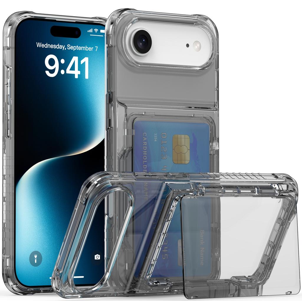 For iPhone Air Clear Case PC + TPU Phone Cover Card Holder Kickstand