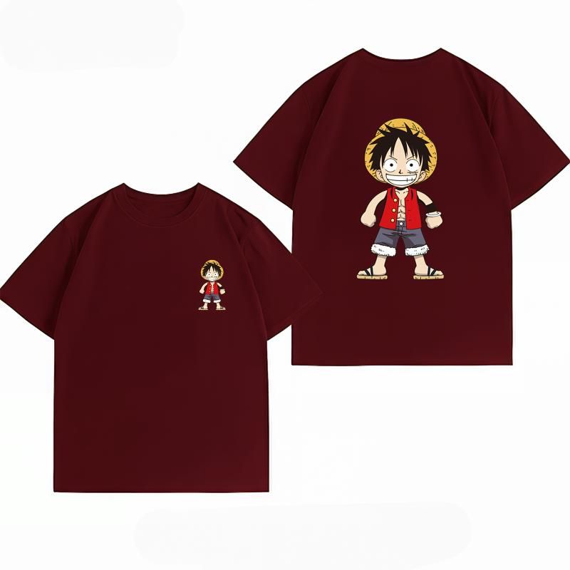 One Piece Luffy Q Version Print Tshirt Casual Short Sleeve Cotton Anime Streetwear Unisexs Tshirt