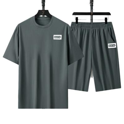 Комплект из двух предметов: шорты с короткими рукавами, летний свободный комплект из двух предметов с круглым вырезом и принтом для мужчин