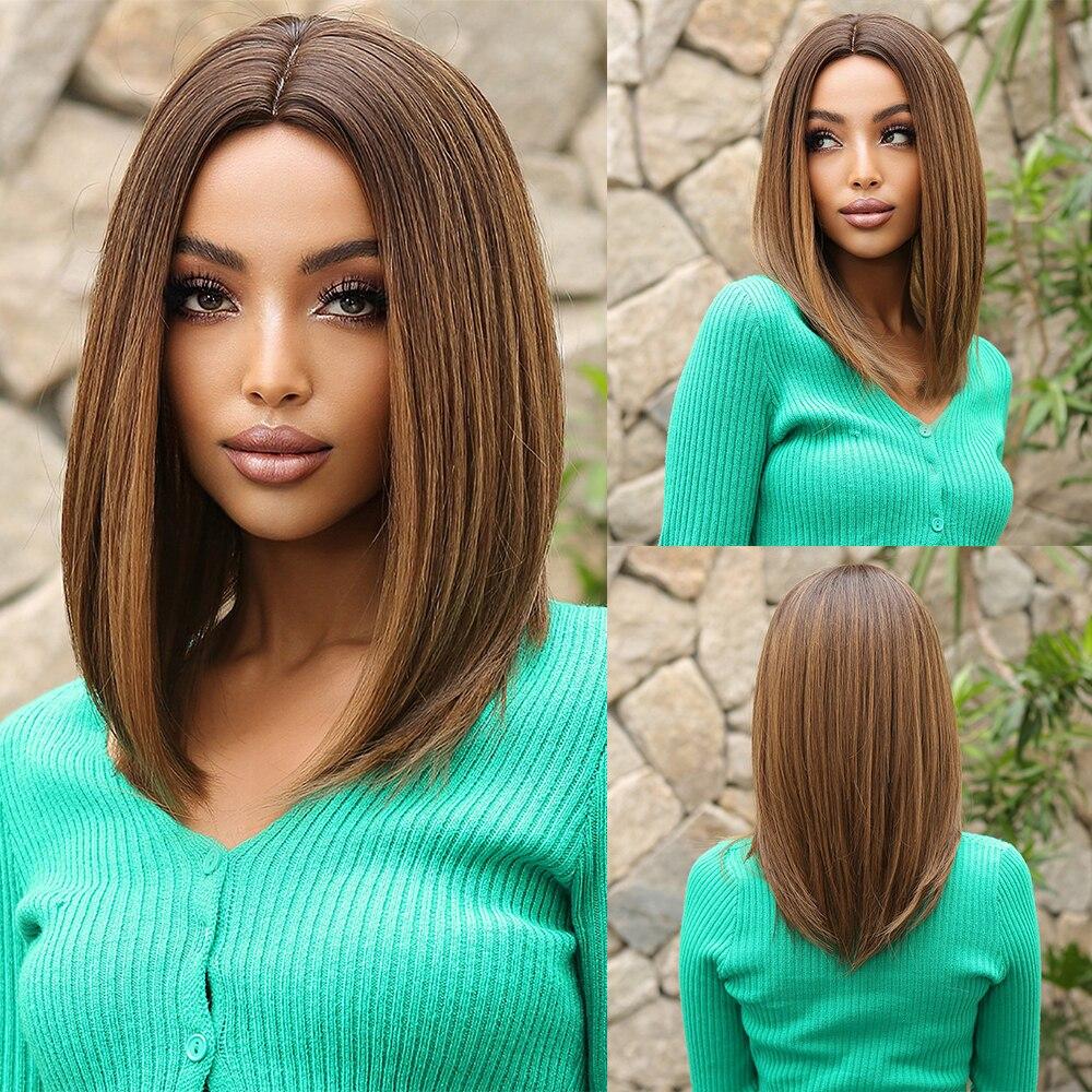 EASIHAIR Medium Length Red Ombre Synthetic Natural Wigs Middle Part for Women Daily Cosplay Use Heat Resistant Fiber Hair Wigs