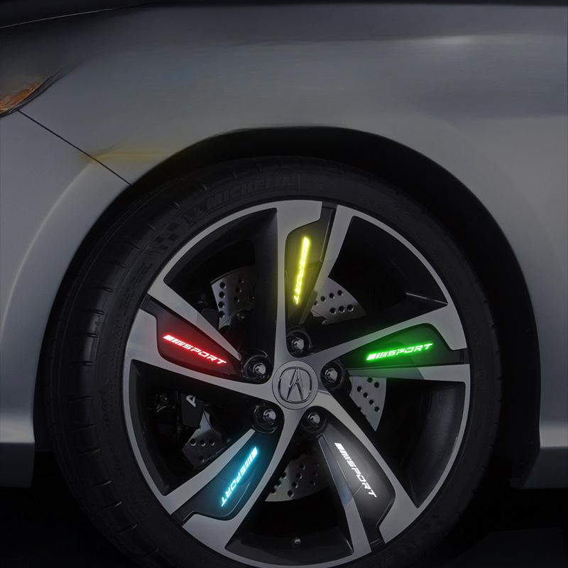 4 шт. универсальные светоотражающие наклейки на обода, декоративные полосы для обеспечения безопасности автомобиля в ночное время, светоотражающие наклейки со спортивным логотипом.