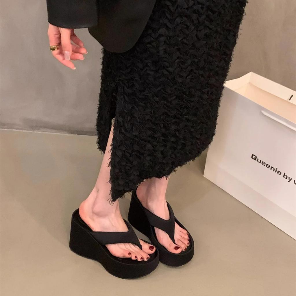 Fashion Women's Clip Toe Super High Heel Wedge Flip Flops New 2024 Summer Chunky Platform Beach Sandals Woman Thick Sole Slippers Slides