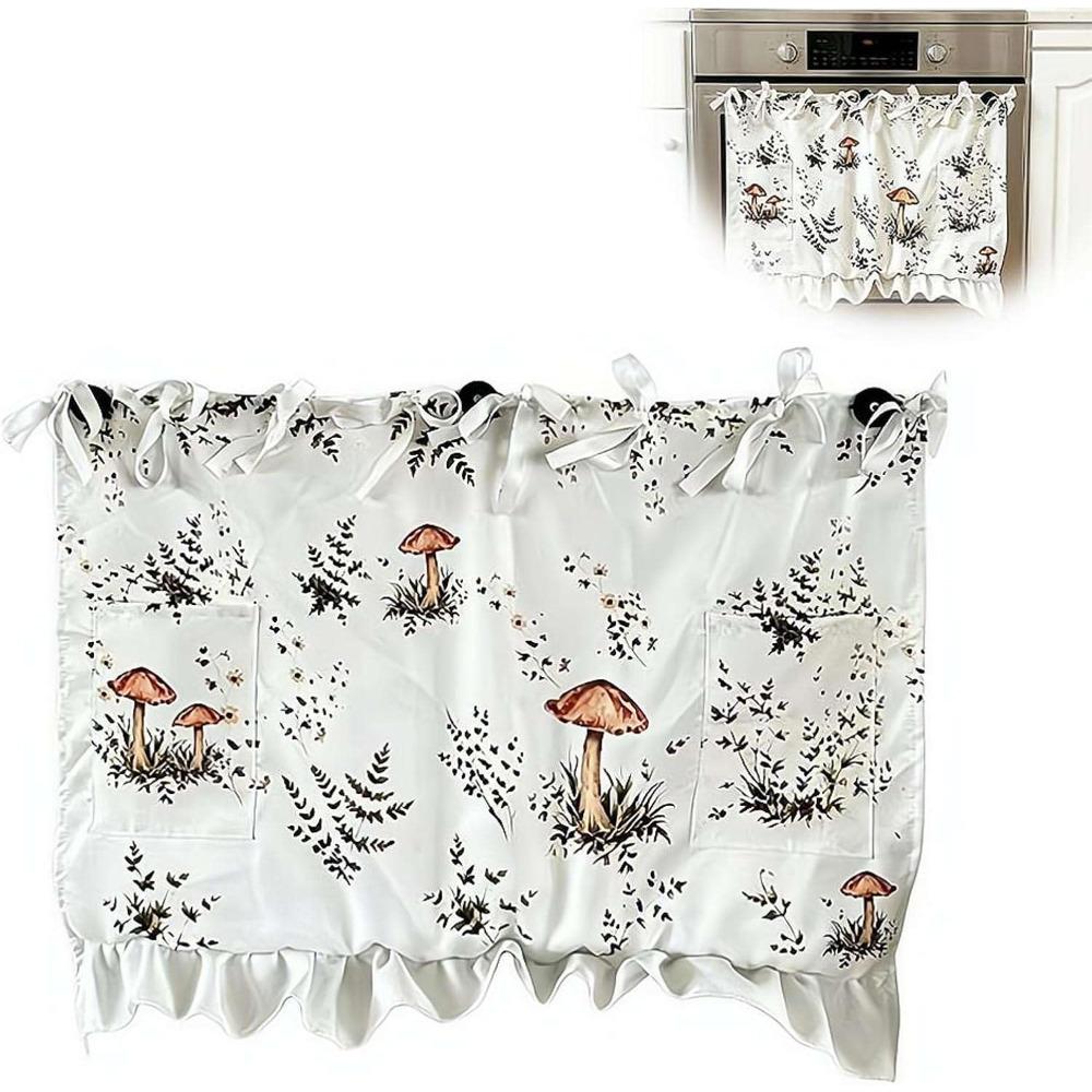 Oven Skirt Curtain with Pockets,Handmade Oven Skirts,with Ribbon Ties,Tabs Ruffled Trim,Modern Farmhouse Kitchen Decor for Dishwashers