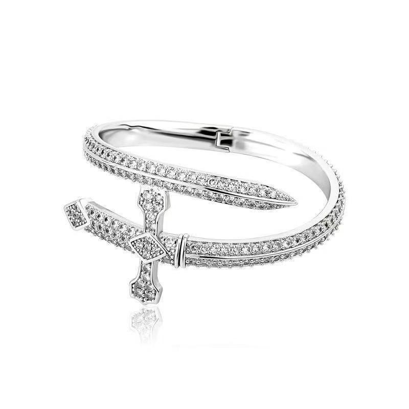 Retro Hip Hop Rhinestone Justice Sword Bracelet Men Women Geometric Punk Chic Statement Cuff Jewelry