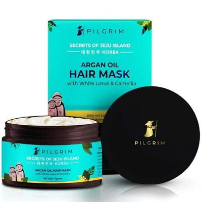 Маска для волос Pilgrim Korean Argan Oil для сухих и вьющихся волос с белым лотосом и камелией | Маска для разглаживания волос | 200 мл