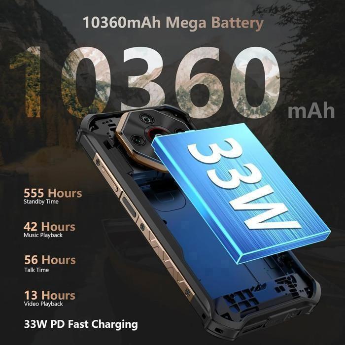 Smartphone Robuste 5G Ulefone Armor X16 Pro 16Go+256Go 6.56" 10360mAh 64MP Telephone Portable Android 15 Double SIM/NFC/GPS Noir - Very good condition