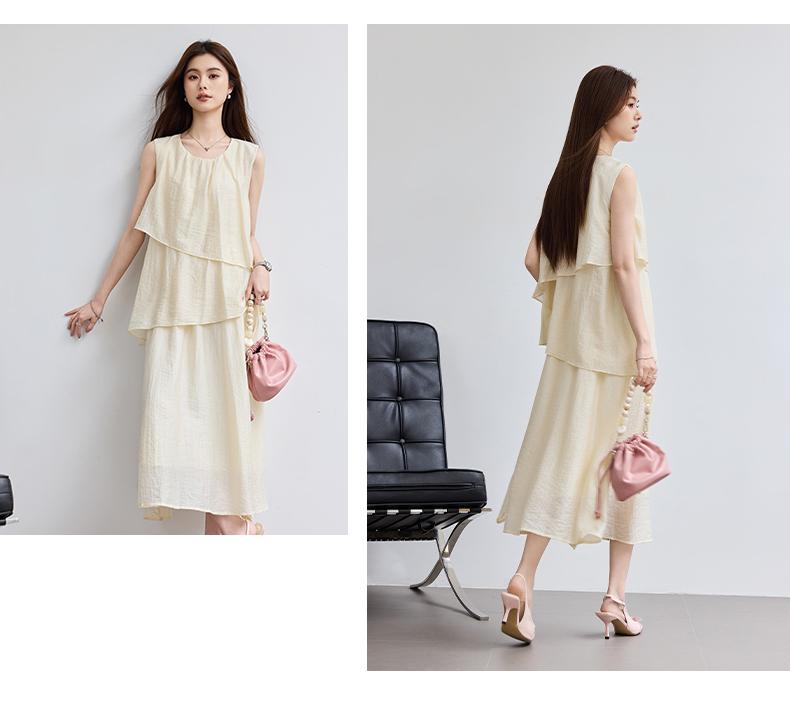 Summer "Trio" Retro Elegant Layered Sleeveless A-line Slimming Three Layer Dress