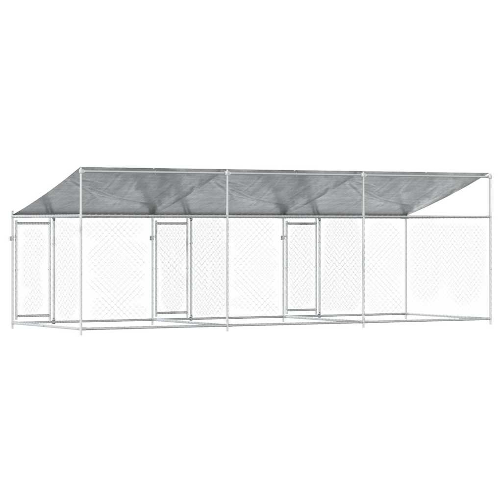Dog Kennel with Roof and Doors Gray 6x2x2 m Galvanized Steel