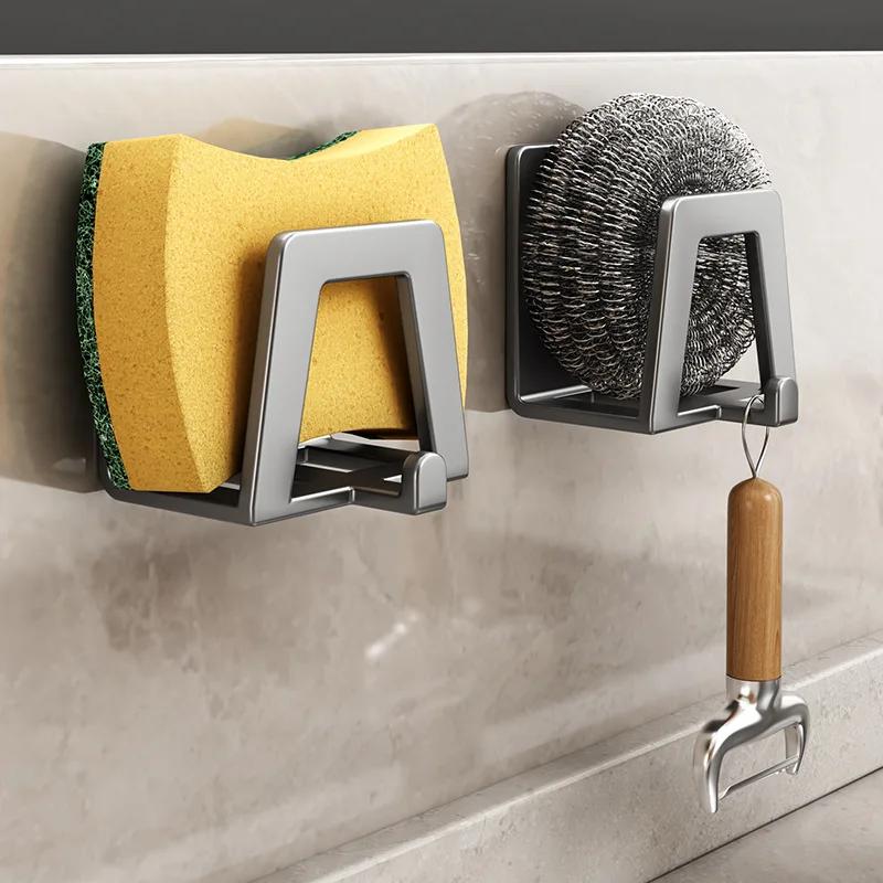 For Stainless Steel Sponge Holder Self Adhesive Sink Drain Drying Sponges Racks Shelf Kitchen Storage Wall Hooks Holders Organiz