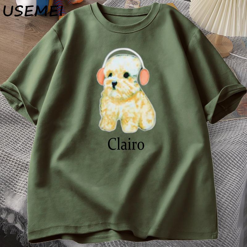 Clairo Dog Puppy Headphones TShirt Funny Cute Cat Tee Merch Y2k Unisexs Clothing Oversized Harajuku Unisexs Printed Cotton Tee Shirt