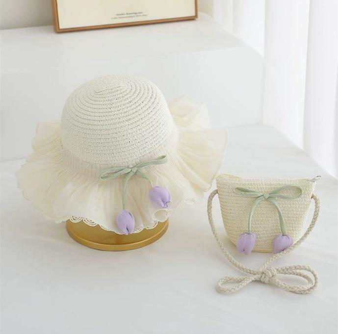 Summer Children's Sun Protection Beach Straw Hat Princess Girl's Vacation Woven Sun Hat