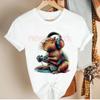 Funny Capybara Headphone TShirt Retro Gamer Animal Tee Graphic T Shirts Women Unisex Casual Cotton Creative Streetwear Camisetas