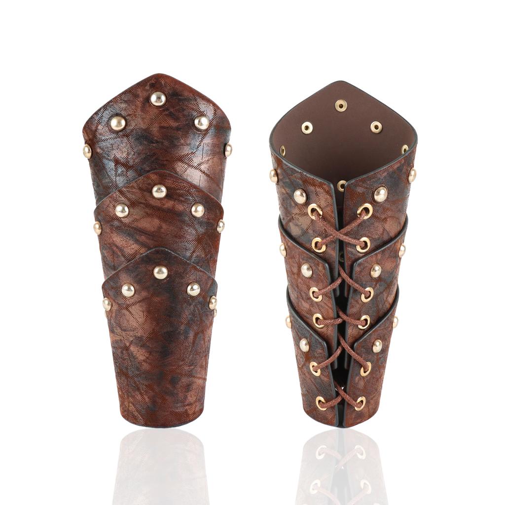 UYEE Medieval Viking Warrior Leather Bracer Steampunk Fur Elf LARP Costume for Men Women Riveted Arm Armor Halloween Accessory
