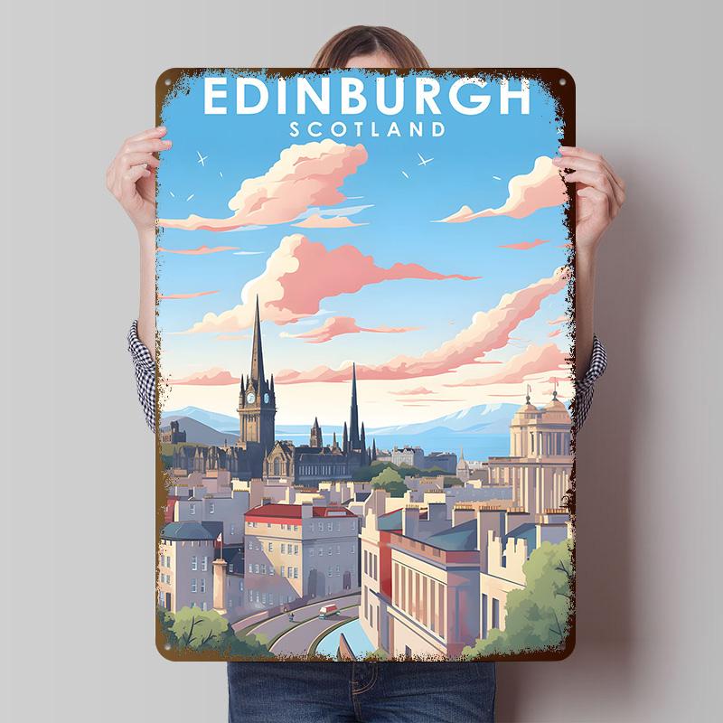 Edinburgh Scotland Travel Poster Customized Vintage Metal Signs Wall Art Retro Tin Plaque for Room Decoration Office Decor House