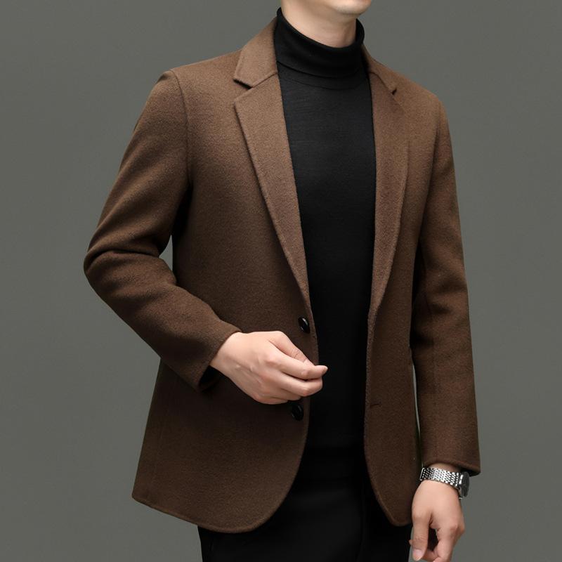 Autumn and Winter Double-sided Nylon 100% Pure Wool Men's Business Casual Suit Collar Trendy Wool Coat