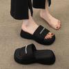Internet Celebrity Muffin Platform Slippers Outer Wear Women's Shoes 2025 Summer New Heightening Black Sandals