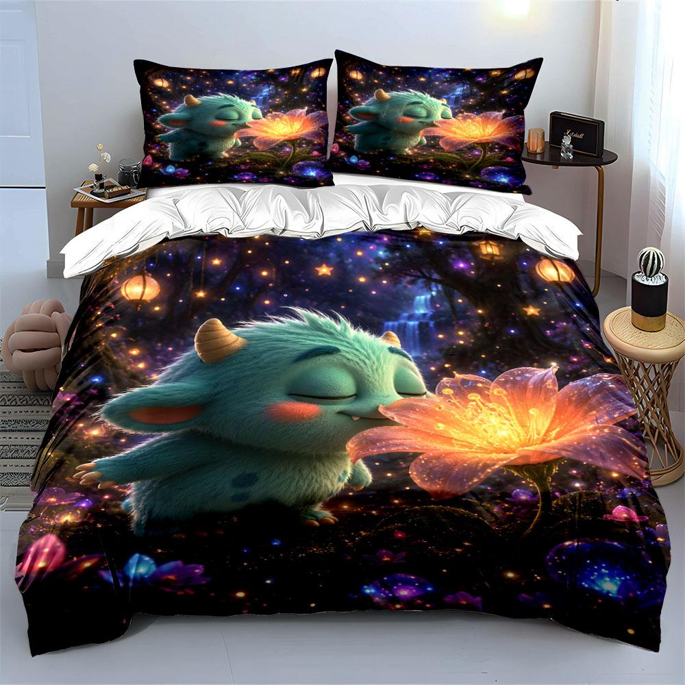 Cute Monster in Magical Forest Bedding Duvet Cover Set (1*Duvet Cover 2*Pillowcases, without duvet insert)