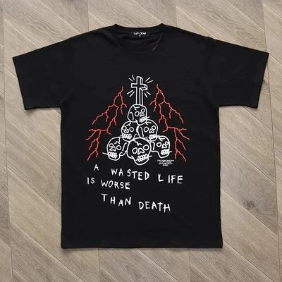 Высококачественная летняя мужская футболка с короткими рукавами TUFF CROWD WASTED LIFE Skeleton-dog Head для мужчин и женщин