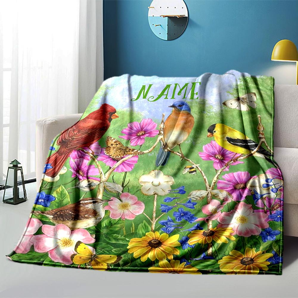 Birds And Flowers A Colorful Garden Scene Cozy Blanket Text Soft Warm Cozy Throw For Sofa Couch Office Bed Picnics Four Seasons Universal Cozy Home