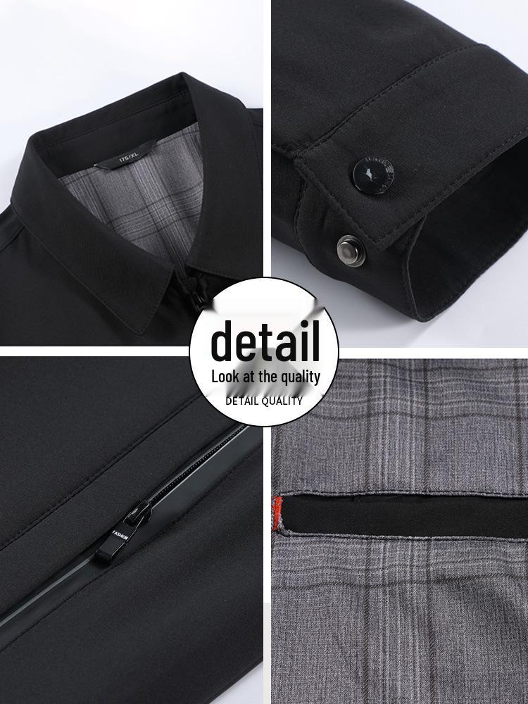 Men's High-End Windproof Jacket - Casual Spring/Autumn Coat for Middle-aged & Elderly Dads with Lapel Business Style