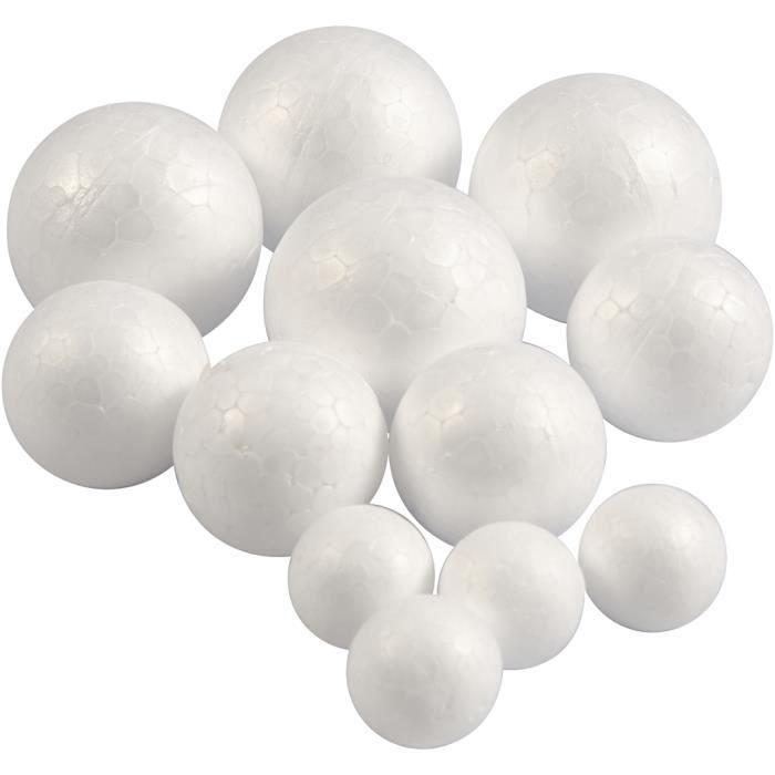 Boules de polystyrène - 3 tailles différentes - 4 pièces de chaque - Blanc