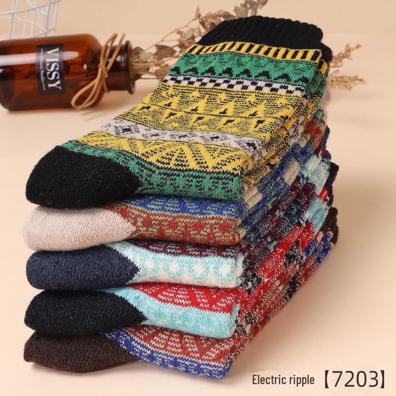 "Men's Retro Thick Thread Ethnic Style Mid-Tube Socks for Autumn & Winter (5-10 Pairs)"