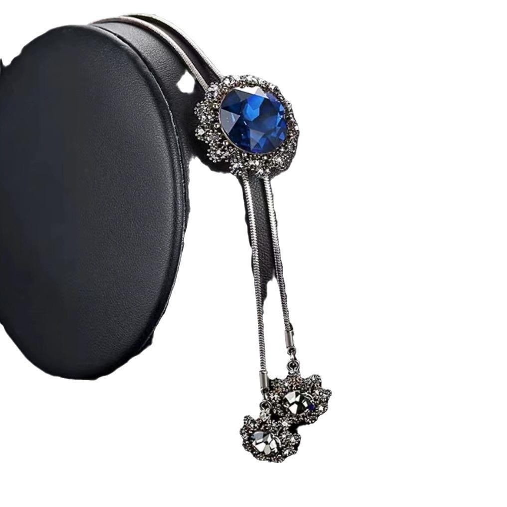 Модная европейская и американская синяя хрустальная цепочка для свитера женское высококачественное длинное ожерелье простое и универсальное осенне-зимний кулон