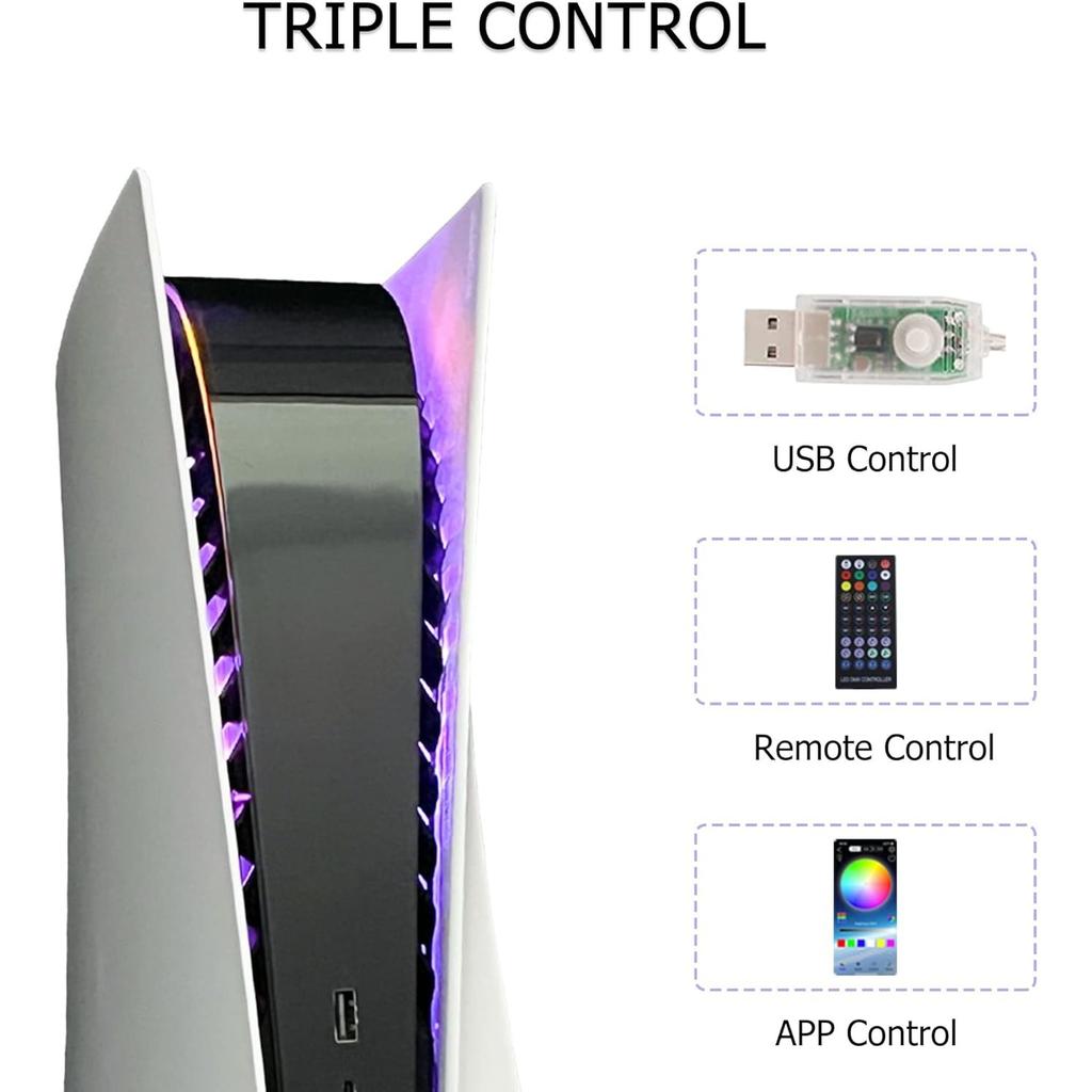 Светодиодная панель RGB, 8 цветов, 400 эффектов, синхронизация цветов под музыку, аксессуары для самостоятельного украшения, кольцевые световые полосы для PS5, приложение/ИК-пульт дистанционного управления