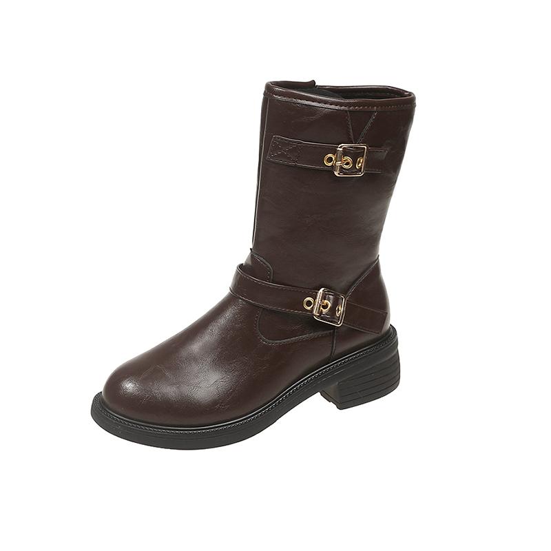 Зима Новый Круглый Носок Двойная Пряжка Элегантный Средняя Длина Модный Сексуальный Удобный Молния Повседневный для Женщин