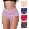 Women Underpants Seamless Hollow Out Lace Solid Color Flower Embroidery High Waist Stretch Thin Tummy Control Lady Briefs Sport Daily Panties