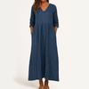 Dress For Women Long Boho Beach Dress Elegant Maxi Dress V-Neck 3/4 Sleeve Dress With Pockets